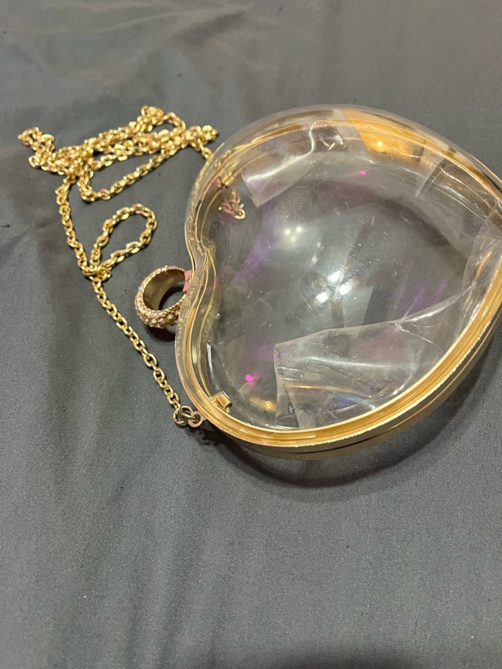 Clear Heart-Shaped Crossbody Bag with Gold Chain